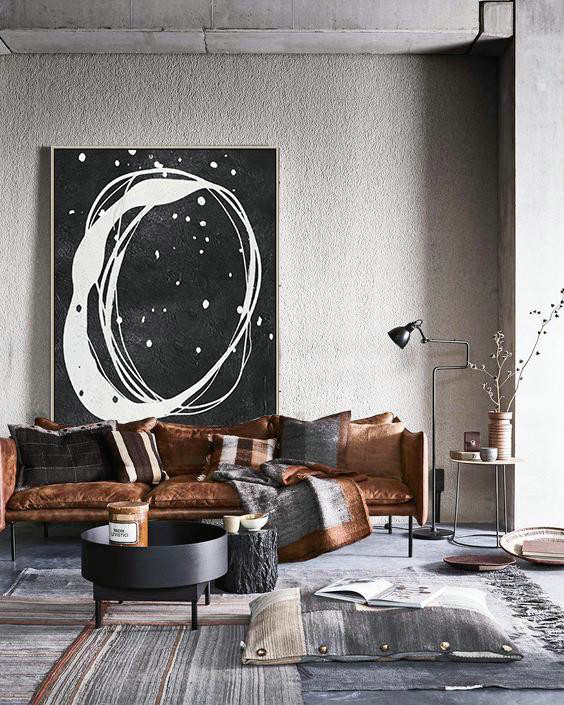 Handmade Large Contemporary Art,Black And White Minimal Painting On Canvas - Canvas Wall Art